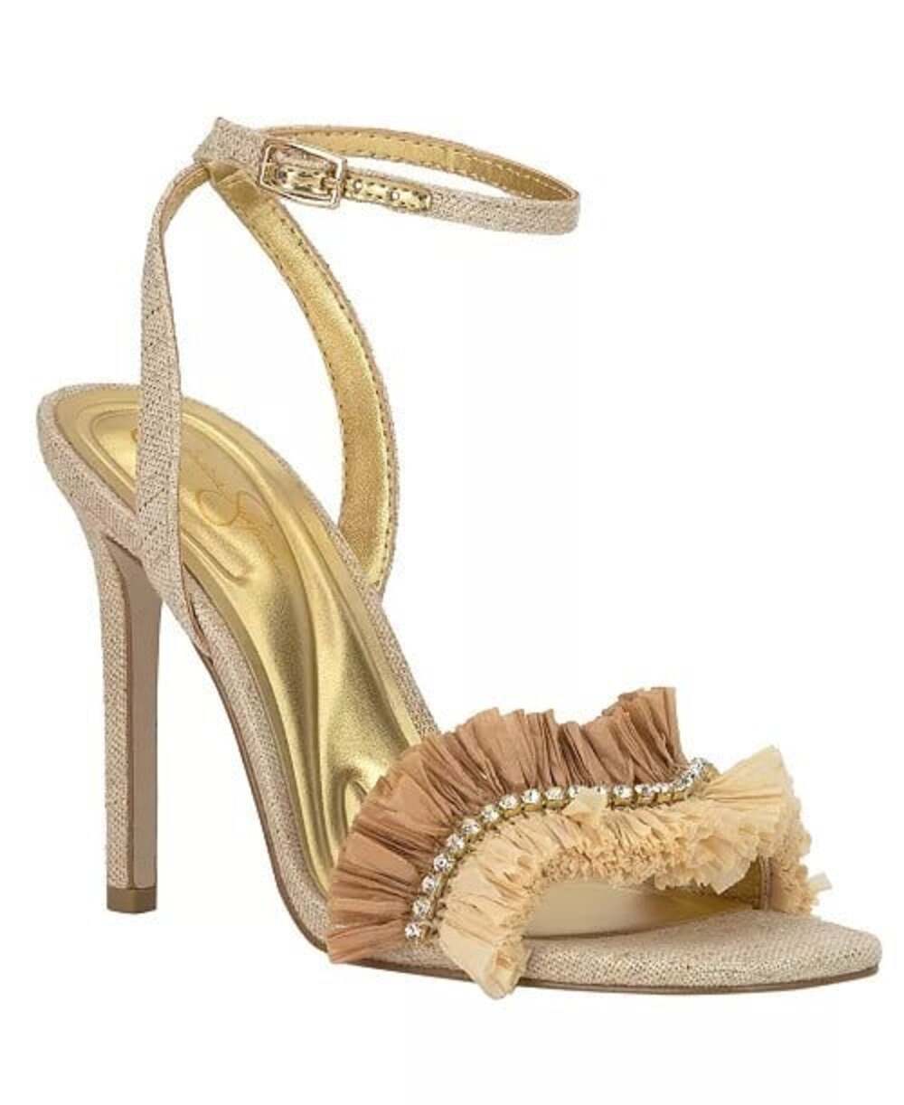 Jessica Simpson Women's Omiena Raffia Fringe Stiletto Dress Sandals Size 9.5M